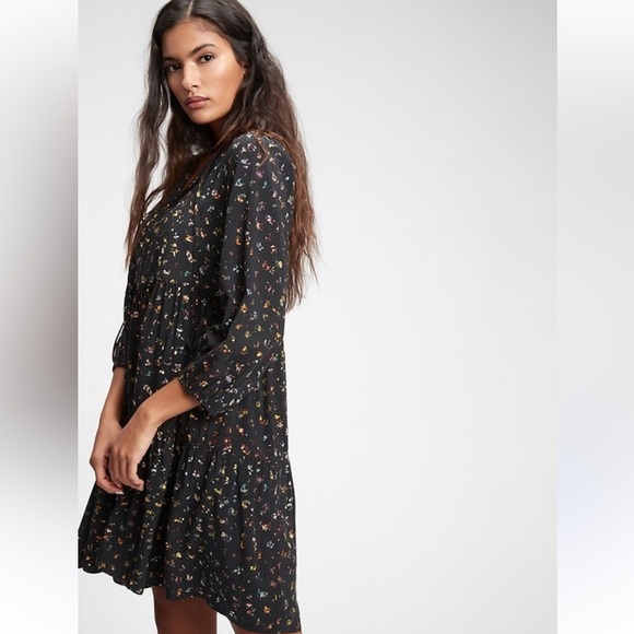 Gap Floral Trapeze Dress Long Sleeve Boho Hippie Flowy Fall Tiered Small - Picture 1 of 9